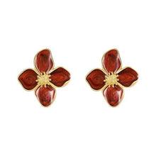 Load image into Gallery viewer, Alloy Metal Four Leaf Clover Drip Oil Stud Earrings 3D Roselle Flower Fashion Women Wedding Party Jewelry
