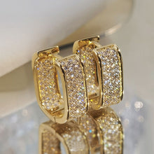 Load image into Gallery viewer, Copper Gold Geometric Square Hoop Earrings Women Full Cubic Zircon Luxury Bridal Wedding Party Daily Jewelry
