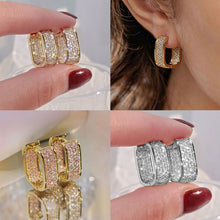 Load image into Gallery viewer, Copper Gold Geometric Square Hoop Earrings Women Full Cubic Zircon Luxury Bridal Wedding Party Daily Jewelry
