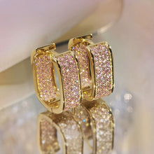 Load image into Gallery viewer, Copper Gold Geometric Square Hoop Earrings Women Full Cubic Zircon Luxury Bridal Wedding Party Daily Jewelry
