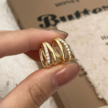 Load image into Gallery viewer, Premium Copper Double Layer Hoop Earrings Women Cubic Zircon Geometric Cartilage Piercing Ear Clips Luxury Jewelry
