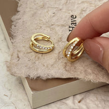 Load image into Gallery viewer, Premium Copper Double Layer Hoop Earrings Women Cubic Zircon Geometric Cartilage Piercing Ear Clips Luxury Jewelry
