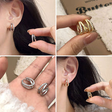 Load image into Gallery viewer, Premium Copper Double Layer Hoop Earrings Women Cubic Zircon Geometric Cartilage Piercing Ear Clips Luxury Jewelry
