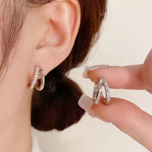 Load image into Gallery viewer, Premium Copper Double Layer Hoop Earrings Women Cubic Zircon Geometric Cartilage Piercing Ear Clips Luxury Jewelry
