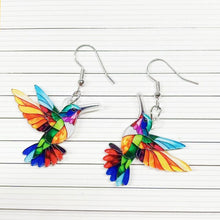 Load image into Gallery viewer, Retro Colorful Hummingbird Acrylic Earrings Cute Animal Stud Drop Dangle Earrings Women Fashion Jewelry Festival Gifts

