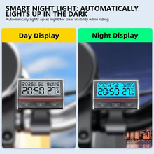 Load image into Gallery viewer, Motorcycle Solar Powered Multi-Function Digital Clock Touch Button Thermometer Calendar Waterproof for Bike Car E-Bike Accessory

