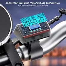 Load image into Gallery viewer, Motorcycle Solar Powered Multi-Function Digital Clock Touch Button Thermometer Calendar Waterproof for Bike Car E-Bike Accessory

