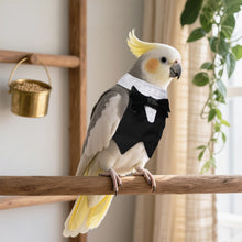 Load image into Gallery viewer, Black Formal Suit for Small Pet Bird with Bow Tie Soft Breathable Cotton Vest Outfit for Parrot Cockatiel Parakeet Wedding Christmas Party Costume for Birds

