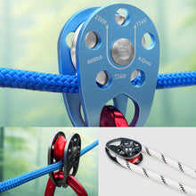 Load image into Gallery viewer, 22KN Aluminum Side Plate Single Pulley High Load Capacity Fixed Roller Bearing for Outdoor Climbing Rigging Lifting Transport
