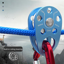 Load image into Gallery viewer, 22KN Aluminum Side Plate Single Pulley High Load Capacity Fixed Roller Bearing for Outdoor Climbing Rigging Lifting Transport

