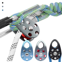 Load image into Gallery viewer, 22KN Aluminum Side Plate Single Pulley High Load Capacity Fixed Roller Bearing for Outdoor Climbing Rigging Lifting Transport
