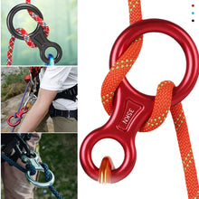 Load image into Gallery viewer, 35KN Aluminum Alloy Figure 8 Descender Multi-Purpose High Load Capacity Belay Device Outdoor Rock Climbing High Altitude Work Safety Rope Equipment
