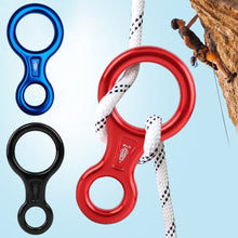Load image into Gallery viewer, 35KN Aluminum Alloy Figure 8 Descender Multi-Purpose High Load Capacity Belay Device Outdoor Rock Climbing High Altitude Work Safety Rope Equipment
