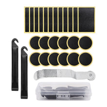 Load image into Gallery viewer, Bicycle Tire Repair Kit with No Glue Patches Tire Lever and Rasper Inner Tube Fast Puncture Repair Tool Box
