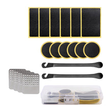 Load image into Gallery viewer, Bicycle Tire Repair Kit with No Glue Patches Tire Lever and Rasper Inner Tube Fast Puncture Repair Tool Box

