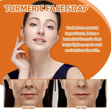 Load image into Gallery viewer, Turmeric Soap Face Cleansing Anti Acne Lightening Soap Remove Pimples Dark Spots Oil Control Lightening Ginger Handmade Soap
