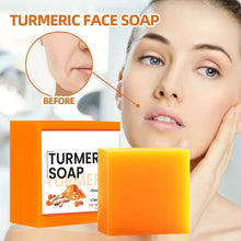 Load image into Gallery viewer, Turmeric Soap Face Cleansing Anti Acne Lightening Soap Remove Pimples Dark Spots Oil Control Lightening Ginger Handmade Soap
