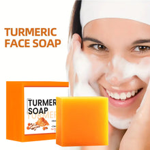 Load image into Gallery viewer, Turmeric Soap Face Cleansing Anti Acne Lightening Soap Remove Pimples Dark Spots Oil Control Lightening Ginger Handmade Soap
