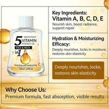 Load image into Gallery viewer, 5 in 1 Vitamin Facial Essence Oil Face Neck Hydrating Moisturizing Nourish Skin Boost Radiance Brighten Facial Vitamin Essence
