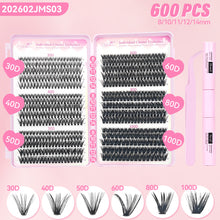 Load image into Gallery viewer, 640pcs Wispy Lashes Book Lash Extension Kit Fluffy Clusters Eyelash Volume Fans DIY Individual Eyelashes Tweezers Tools Set
