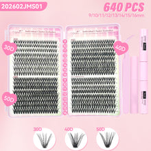 Load image into Gallery viewer, 640pcs Wispy Lashes Book Lash Extension Kit Fluffy Clusters Eyelash Volume Fans DIY Individual Eyelashes Tweezers Tools Set
