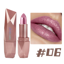 Load image into Gallery viewer, Dark Purple Diamond Metallic Glitter Lipstick Waterproof Long-Lasting Pearlescent Highly Pigmented Lip Tint Sparkling Lip Gloss
