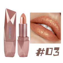Load image into Gallery viewer, Dark Purple Diamond Metallic Glitter Lipstick Waterproof Long-Lasting Pearlescent Highly Pigmented Lip Tint Sparkling Lip Gloss
