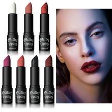 Load image into Gallery viewer, 7 Colors Glitter Lipstick Waterproof Long Lasting Diamond Pearlescent Metallic Lipstick Black Lipgloss Women Lips Halloween
