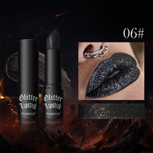 Load image into Gallery viewer, 7 Colors Glitter Lipstick Waterproof Long Lasting Diamond Pearlescent Metallic Lipstick Black Lipgloss Women Lips Halloween
