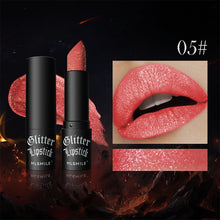 Load image into Gallery viewer, 7 Colors Glitter Lipstick Waterproof Long Lasting Diamond Pearlescent Metallic Lipstick Black Lipgloss Women Lips Halloween
