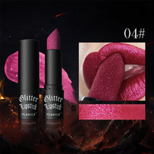 Load image into Gallery viewer, 7 Colors Glitter Lipstick Waterproof Long Lasting Diamond Pearlescent Metallic Lipstick Black Lipgloss Women Lips Halloween
