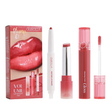Load image into Gallery viewer, 3Pcs Lip Liner &amp; Water Gloss Lip Tint &amp; Mirror Lipstick Set Long Lasting Non-Sticky Shiny Pearl Moisturizing Makeup Kit
