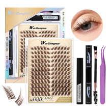 Load image into Gallery viewer, Brown Transparent Stem Large Capacity D-curve Single Cluster False Eyelashes 8-18mm DIY Segmented Self False Eyelashes Set
