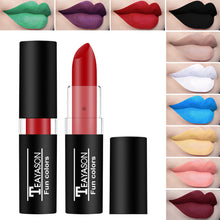 Load image into Gallery viewer, Black White Green Purple Lipstick Matte Gothic Halloween Vampire Lipstick Long Lasting Waterproof Dark Black Lipstick for Cosplay Party
