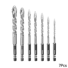 Load image into Gallery viewer, Cross Four Flute Serrated Tungsten Steel Drill Bit Set 7Pcs Multipurpose For Ceramic Tile Glass Concrete Marble
