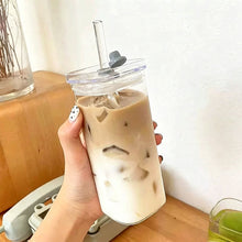 Load image into Gallery viewer, Korean Style Transparent Square Heat Resistant Glass Mug With Lid Multipurpose Drinkware For Daily Beverages
