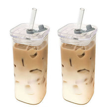 Load image into Gallery viewer, Korean Style Transparent Square Heat Resistant Glass Mug With Lid Multipurpose Drinkware For Daily Beverages
