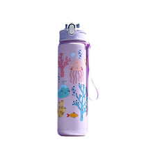 Load image into Gallery viewer, Large Capacity Cartoon Pattern Water Bottle with Straw Leakproof Portable Plastic Drinking Cup Outdoor School Travel
