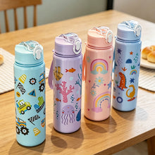 Load image into Gallery viewer, Large Capacity Cartoon Pattern Water Bottle with Straw Leakproof Portable Plastic Drinking Cup Outdoor School Travel
