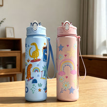 Load image into Gallery viewer, Large Capacity Cartoon Pattern Water Bottle with Straw Leakproof Portable Plastic Drinking Cup Outdoor School Travel
