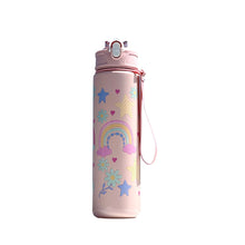Load image into Gallery viewer, Large Capacity Cartoon Pattern Water Bottle with Straw Leakproof Portable Plastic Drinking Cup Outdoor School Travel

