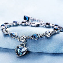 Load image into Gallery viewer, Women Silver Color Ocean Heart Crystal Bracelet Fashion Elegant Blue Crystal Heart Charm Fine Jewelry Gift
