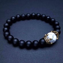 Load image into Gallery viewer, 8mm Men's Hematite Volcanic Tiger Eye Black Matte White Pine Bead Bracelet Elastic Rope Crown Jewelry Rosary Daily Accessories
