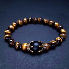 Load image into Gallery viewer, 8mm Men's Hematite Volcanic Tiger Eye Black Matte White Pine Bead Bracelet Elastic Rope Crown Jewelry Rosary Daily Accessories
