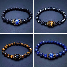 Load image into Gallery viewer, 8mm Men's Hematite Volcanic Tiger Eye Black Matte White Pine Bead Bracelet Elastic Rope Crown Jewelry Rosary Daily Accessories
