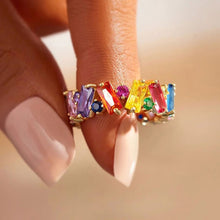 Load image into Gallery viewer, Colorful Inlaid Zircon Niche Design Ring Irregular Geometric Fashion Temperament for Wedding Banquet Daily Accessories
