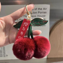 Load image into Gallery viewer, Lightweight Fluffy Cherry Keychain Faux Rex Rabbit Fur Plush Pendant Cartoon Car Keyring Bag Charm for Women
