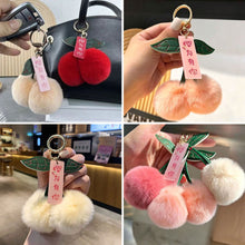 Load image into Gallery viewer, Lightweight Fluffy Cherry Keychain Faux Rex Rabbit Fur Plush Pendant Cartoon Car Keyring Bag Charm for Women

