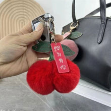 Load image into Gallery viewer, Lightweight Fluffy Cherry Keychain Faux Rex Rabbit Fur Plush Pendant Cartoon Car Keyring Bag Charm for Women
