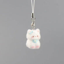 Load image into Gallery viewer, Kawaii Resin Flocked 3D Cat Keychain Cute Animal Shape Pendant Phone Lanyard Hanging Charm DIY Accessories
